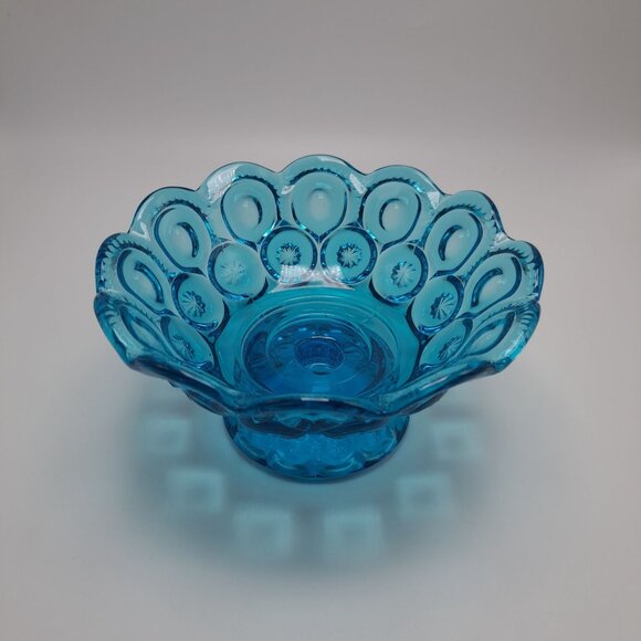 LE Smith Blue Glass Moons & Stars Scalloped Edge Pedestal Bowl Compote - Picture 6 of 13